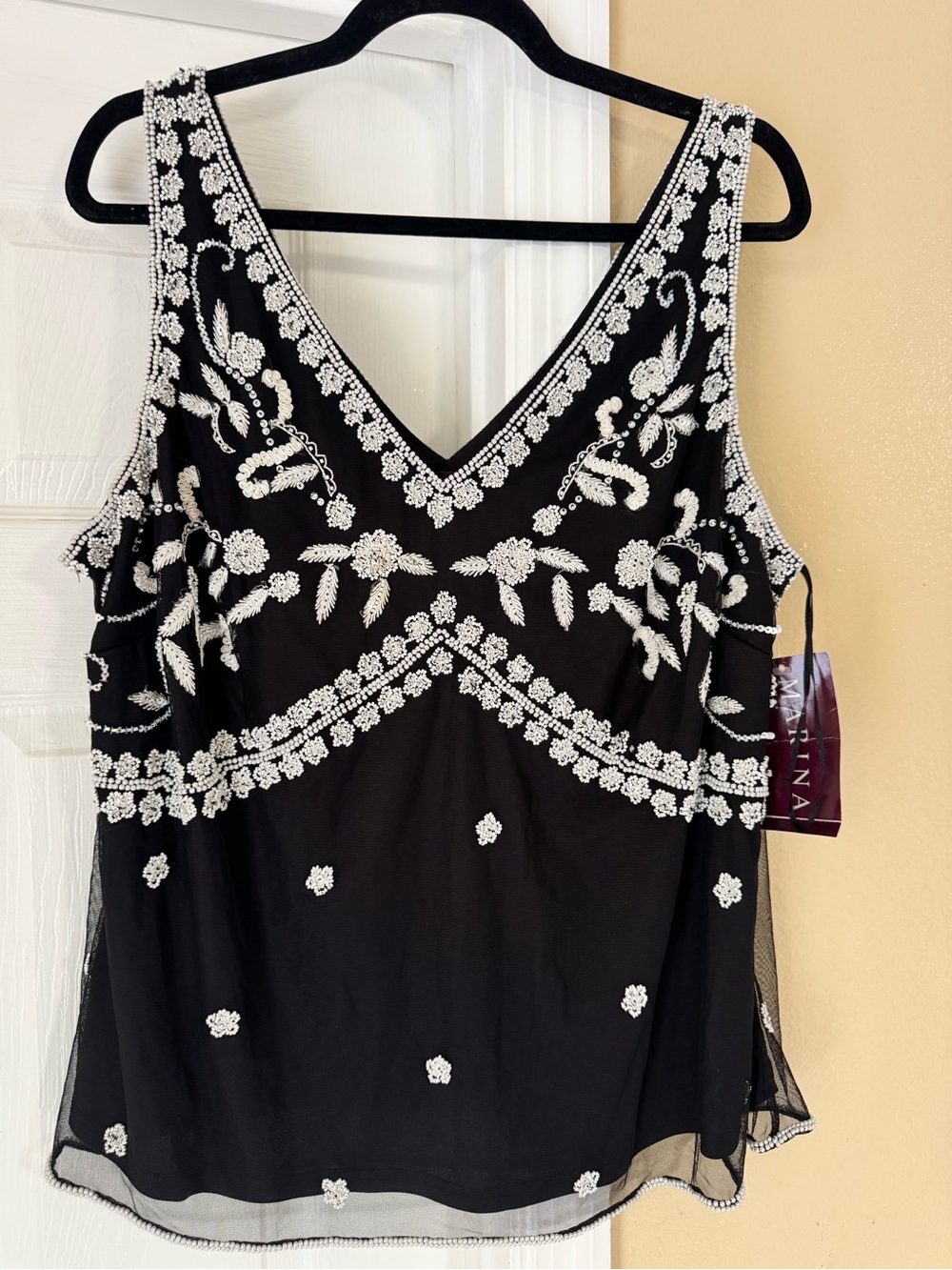 Marina Beaded Embroidered Black Sleeveless Top Size 2X NWT
